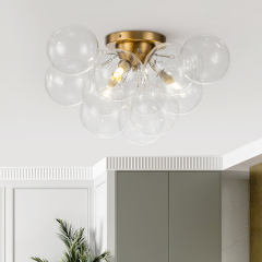 Modern Clear Glass Bubble Ceiling Chandelier Glass Cluster Semi Flush Mount for Living Room Dining Room Bedroom