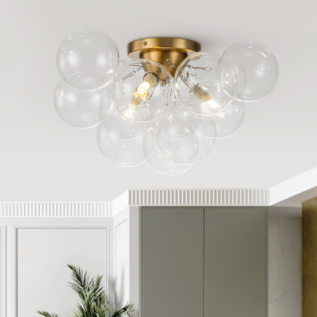 Modern Clear Glass Bubble Ceiling Chandelier Glass Semi Flush Mount for Living Room Dining Room Bedroom