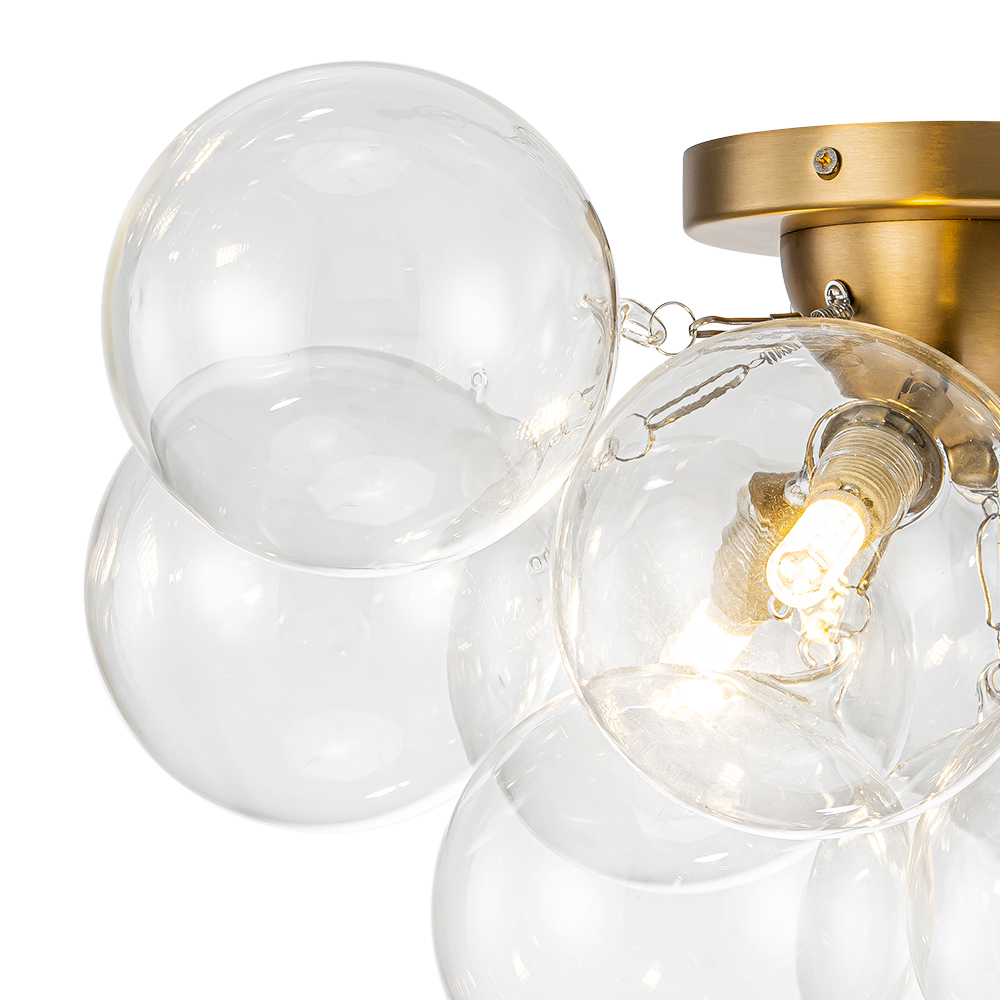Modern Clear Glass Bubble Ceiling Chandelier Glass Cluster Semi Flush Mount for Living Room Dining Room Bedroom