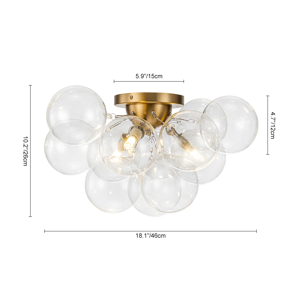 Modern Clear Glass Bubble Ceiling Chandelier Glass Cluster Semi Flush Mount for Living Room Dining Room Bedroom