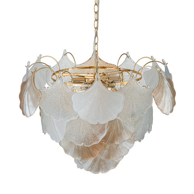 Designer Modern Unique Ginkgo Leaf Chandelier Glass Shell Pendant for Living Room/ Dining Room/ Kitchen/ Entryway