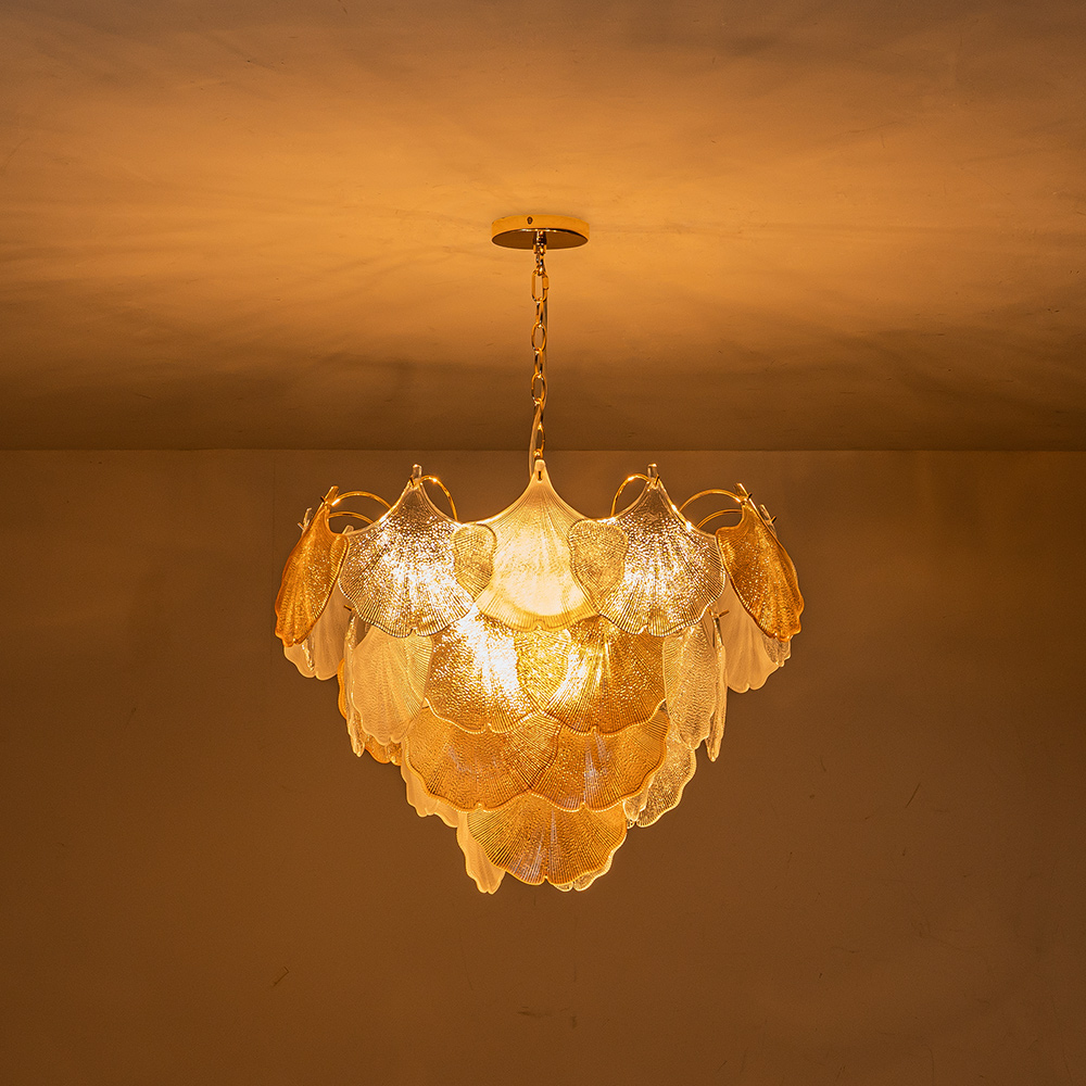 Designer Modern Unique Ginkgo Leaf Chandelier Glass Shell Pendant for Living Room/ Dining Room/ Kitchen/ Entryway