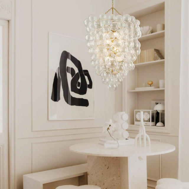 Glam Luxury Modern Cluster Pineapple Bubble Ribbed Glass Chandelier Entry Hanging Light Fixture for Dining Room Living Room Bedroom