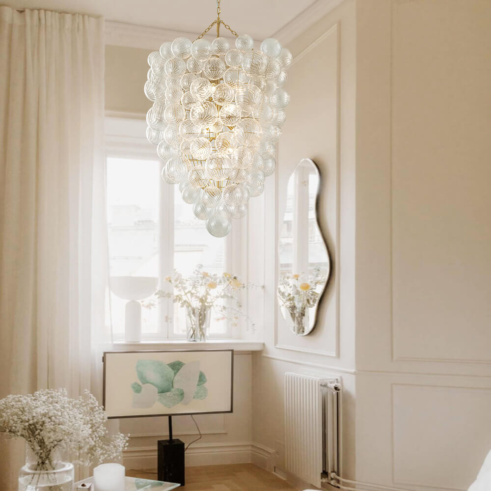 Glam Luxury Modern Cluster Pineapple Bubble Ribbed Glass Chandelier Entry Hanging Light Fixture for Dining Room Living Room Bedroom