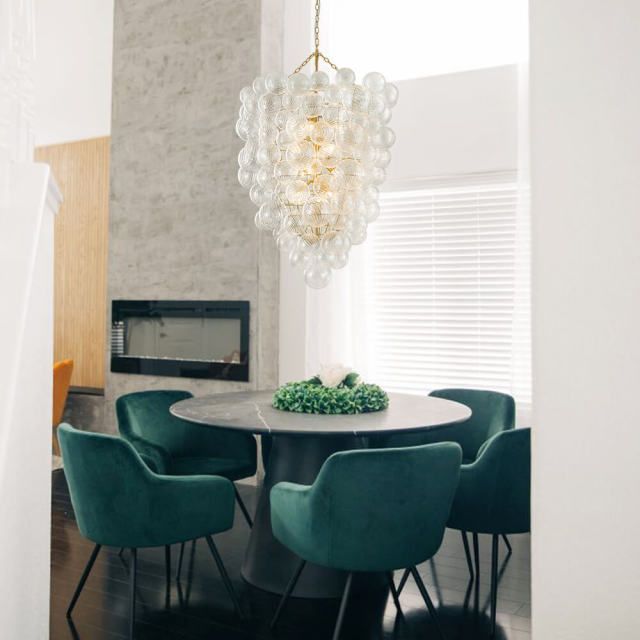 Glam Luxury Modern Cluster Pineapple Bubble Ribbed Glass Chandelier Entry Hanging Light Fixture for Dining Room Living Room Bedroom