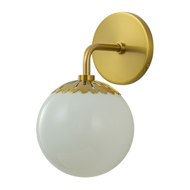 Minimalist Modern Polished Brass Opal Glass Globe Wall Sconces Wall Lights for Front Door/ Entryway/ Mirror/ Bathroom