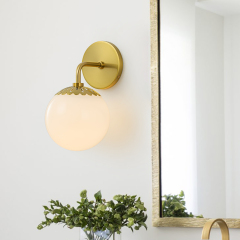 Minimalist Modern Polished Brass Opal Glass Globe Wall Sconces Wall Lights for Front Door/ Entryway/ Mirror/ Bathroom