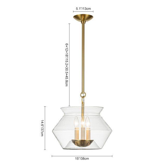 3-Light Modern Minimalist Valley Lighting Clear Glass Jar Pendant Light For Living Room/ Dining Room/ Kitchen