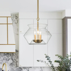 3-Light Modern Minimalist Bowl-Like Clear Glass Jar Pendant Light For Living Room/ Dining Room/ Kitchen