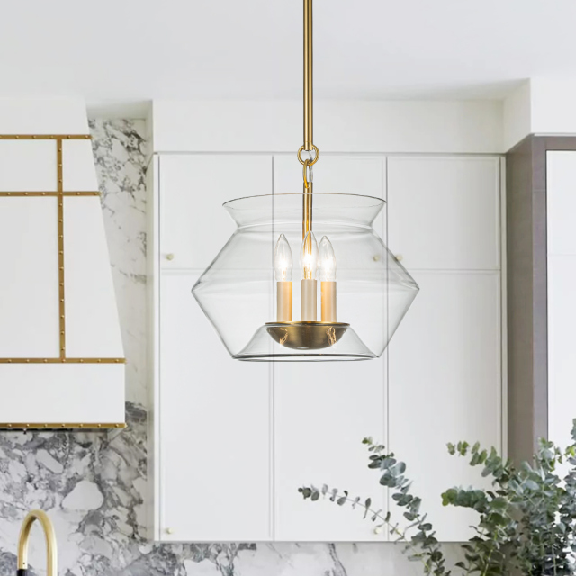 3-Light Modern Minimalist Valley Lighting Clear Glass Jar Pendant Light For Living Room/ Dining Room/ Kitchen