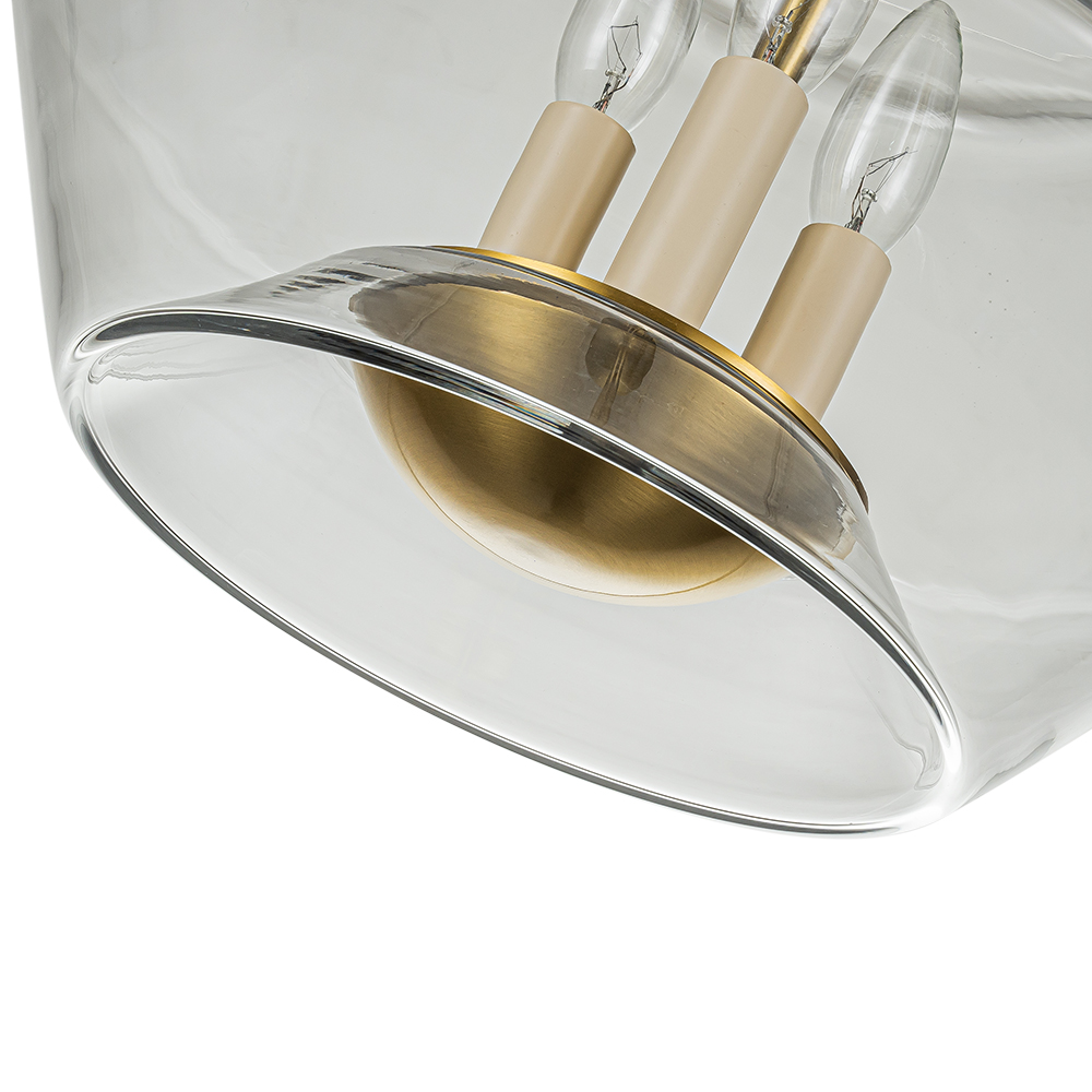 3-Light Modern Minimalist Bowl-Like Clear Glass Jar Pendant Light For Living Room/ Dining Room/ Kitchen