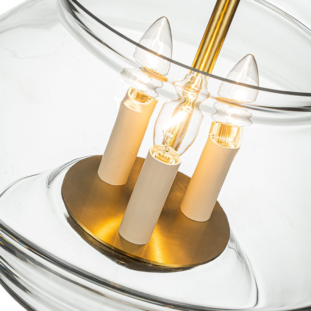 3-Light Modern Minimalist Bowl-Like Clear Glass Jar Pendant Light For Living Room/ Dining Room/ Kitchen