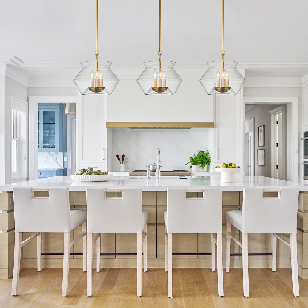 3-Light Modern Minimalist Bowl-Like Clear Glass Jar Pendant Light For Living Room/ Dining Room/ Kitchen