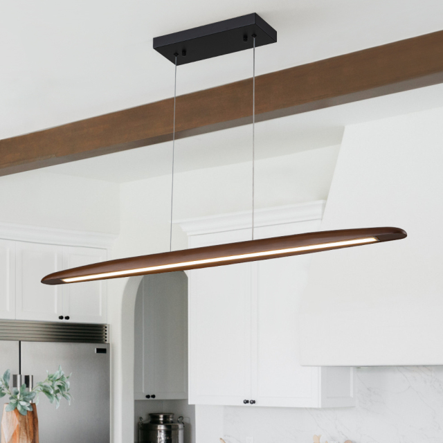 Dimmable Modern Farmhouse LED Wood Pendant Light Vertical Linear Pendant Lamp for Living Room/ Dining Room/ Kitchen Island