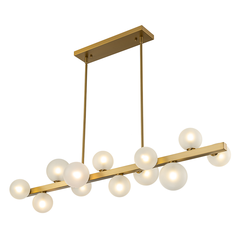12-Light Modern Mid-century Linear Design Island Chandelier in Brass Bubble Hanging Light for Dining Table Kitchen Home Office