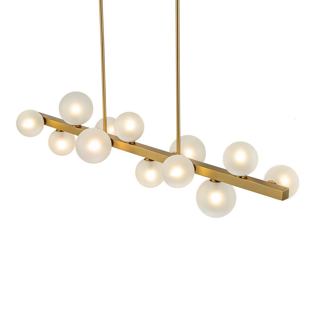 12-Light Modern Mid-century Linear Design Island Chandelier in Brass Bubble Hanging Light for Dining Table Kitchen Home Office
