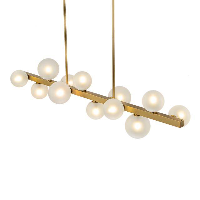 12-Light Modern Mid-century Linear Design Island Chandelier in Brass Bubble Hanging Light for Dining Tbale Kitchen Home Office