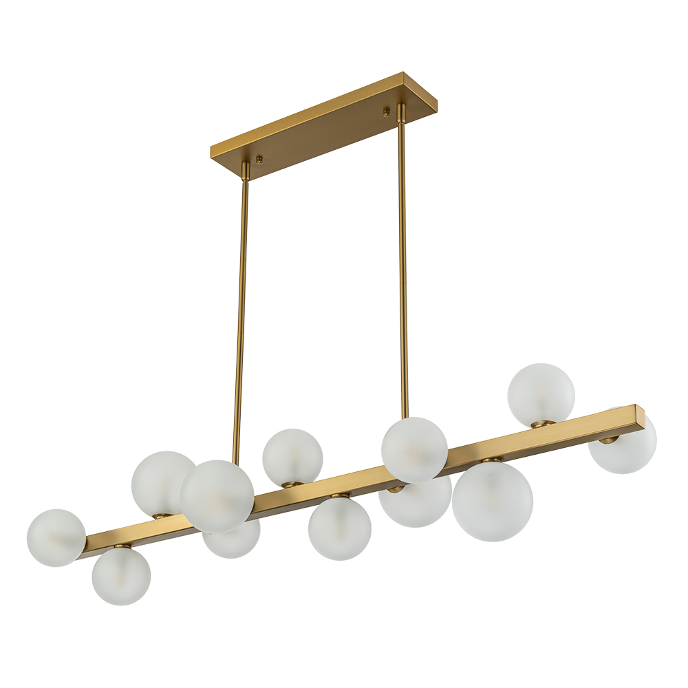 12-Light Modern Mid-century Linear Design Island Chandelier in Brass Bubble Hanging Light for Dining Table Kitchen Home Office