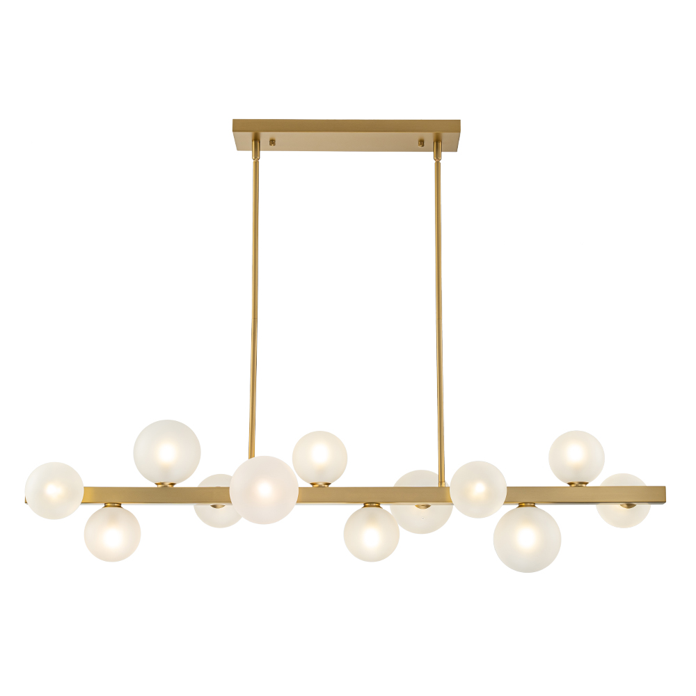 12-Light Modern Mid-century Linear Design Island Chandelier in Brass Bubble Hanging Light for Dining Table Kitchen Home Office