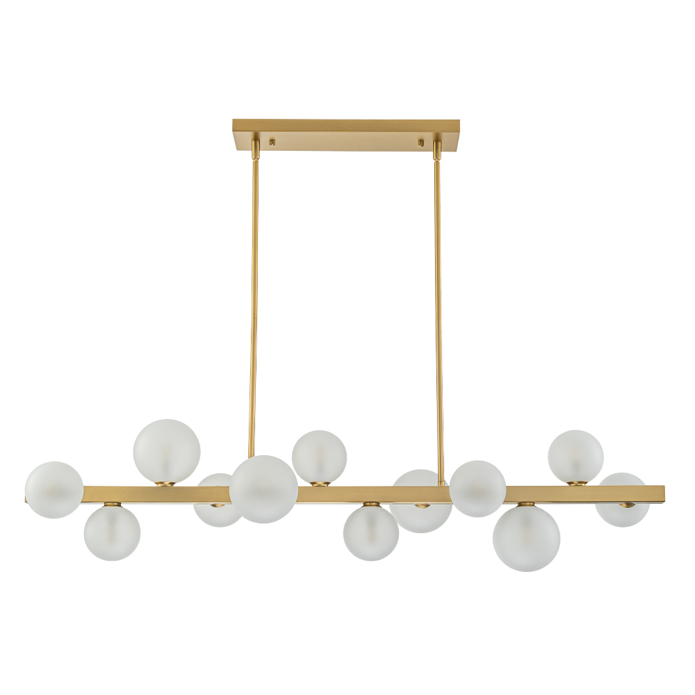 12-Light Modern Mid-century Linear Design Island Chandelier in Brass Bubble Hanging Light for Dining Table Kitchen Home Office