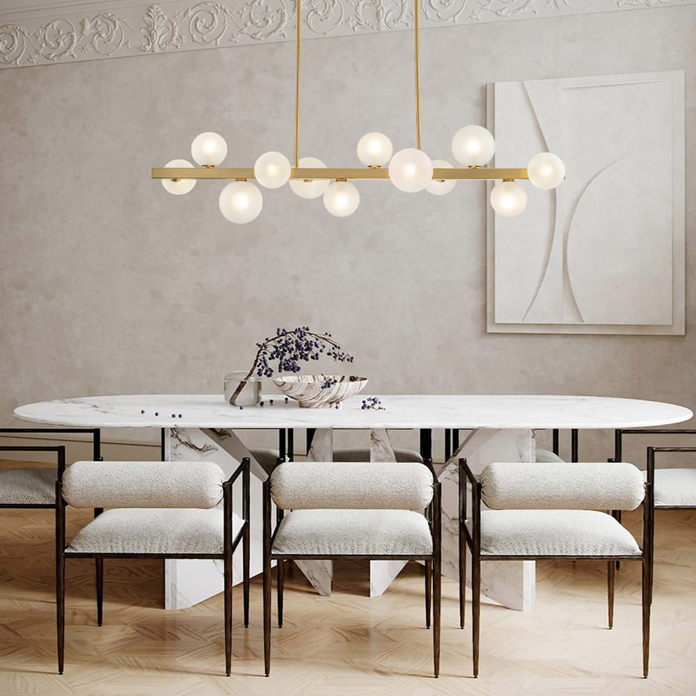 12-Light Modern Mid-century Linear Design Island Chandelier in Brass Bubble Hanging Light for Dining Table Kitchen Home Office