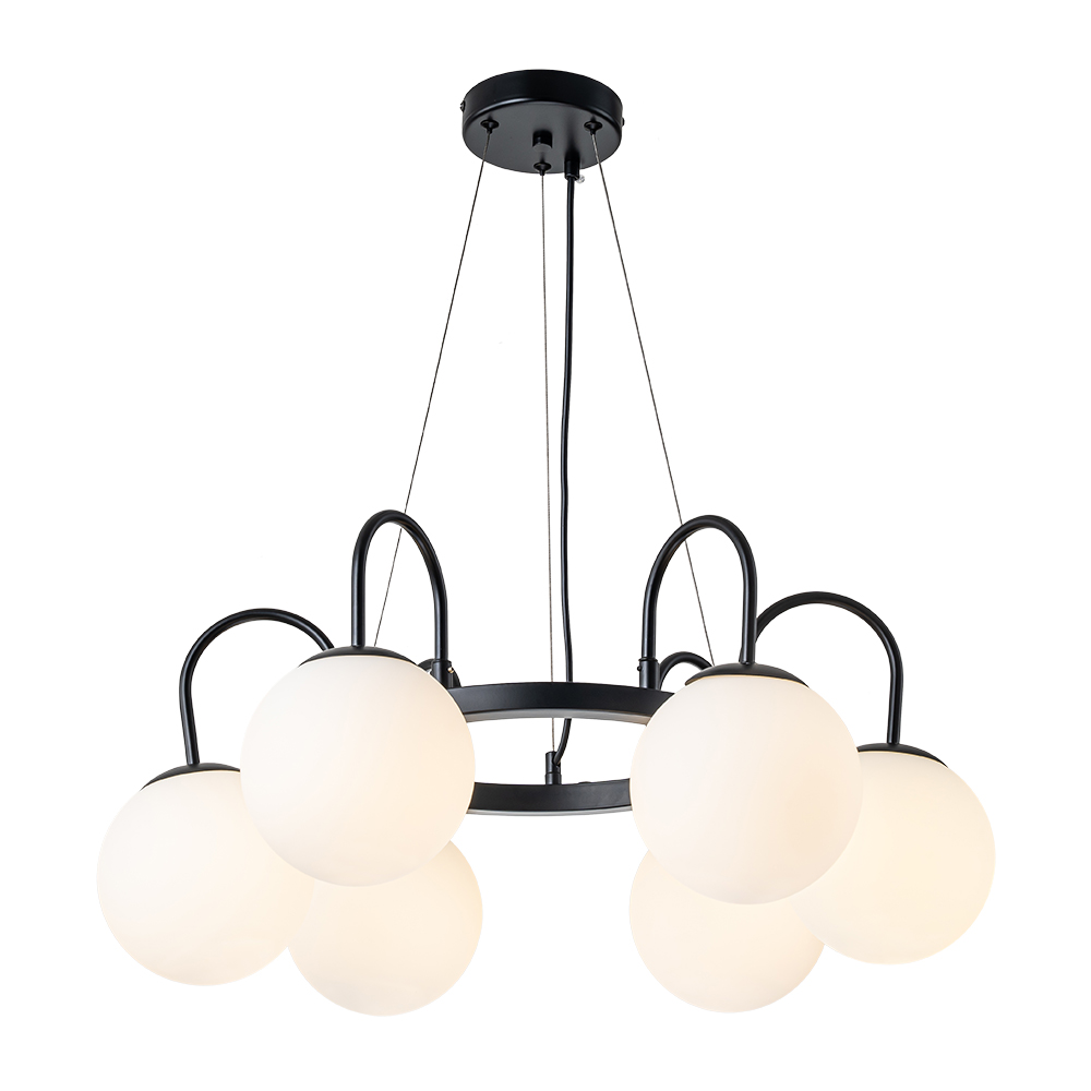 6-Light Mid-Century Modern Geometric Sputnik Bubble Chandelier with Circle Opal Globe for Living Room Dining Room Bedroom