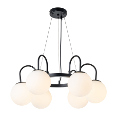 6-Light Mid-Century Modern Geometric Sputnik Bubble Chandelier with Circle Opal Globe for Living Room Dining Room Bedroom