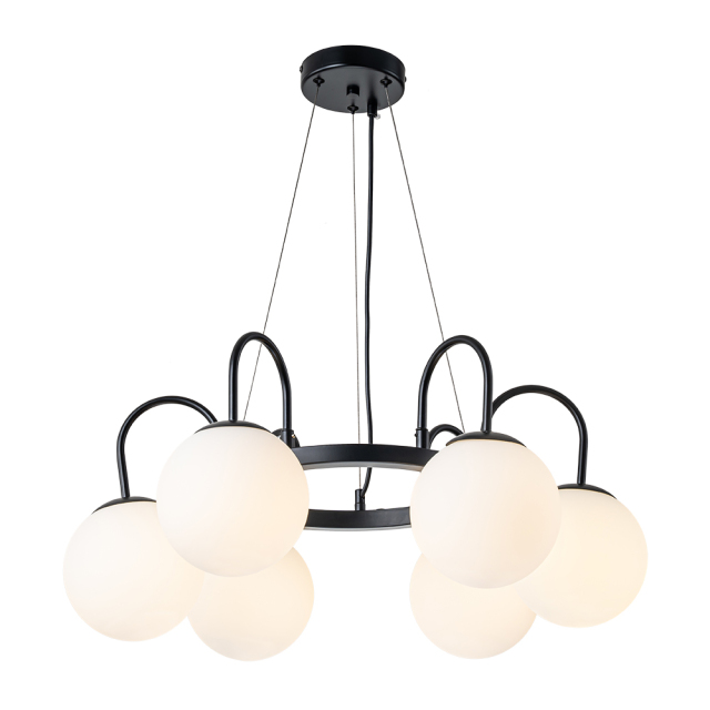 6-Light Mid-Century Modern Geometric Sputnik Bubble Chandelier with Circle Opal Globe for Living Room Dining Room Bedroom