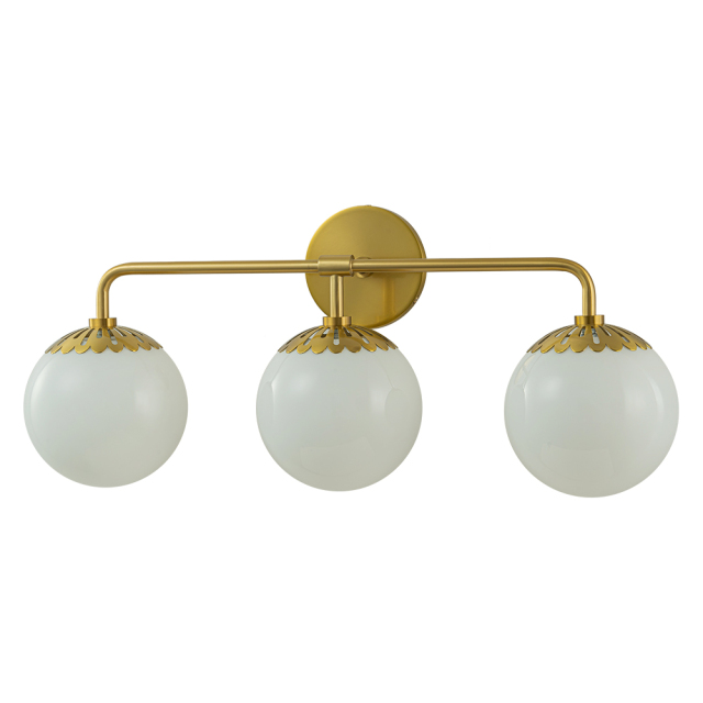 Minimalist Modern 3-Light Polished Brass Opal Glass Globe Wall Sconces Bathroom Vanity Light for Front Door/ Entryway/ Mirror