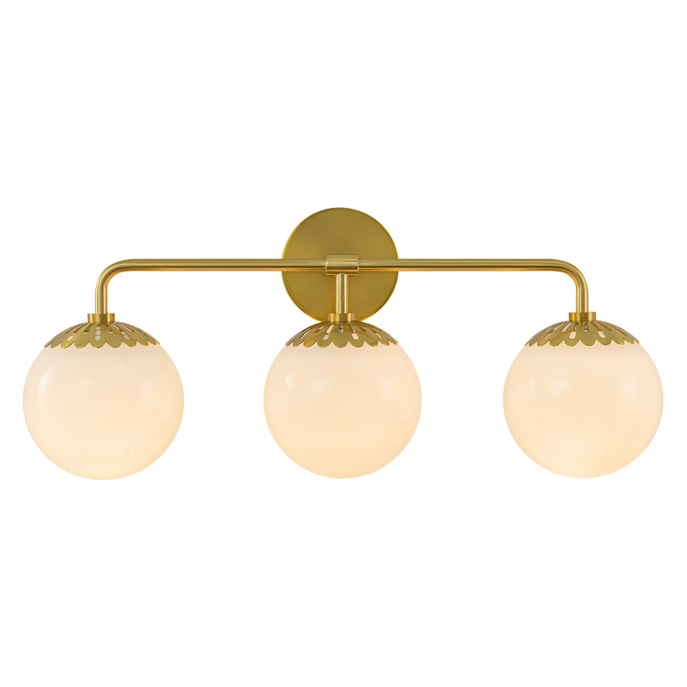 Minimalist Modern 3-Light Polished Brass Opal Glass Globe Wall Sconces Bathroom Vanity Light for Front Door/ Entryway/ Mirror
