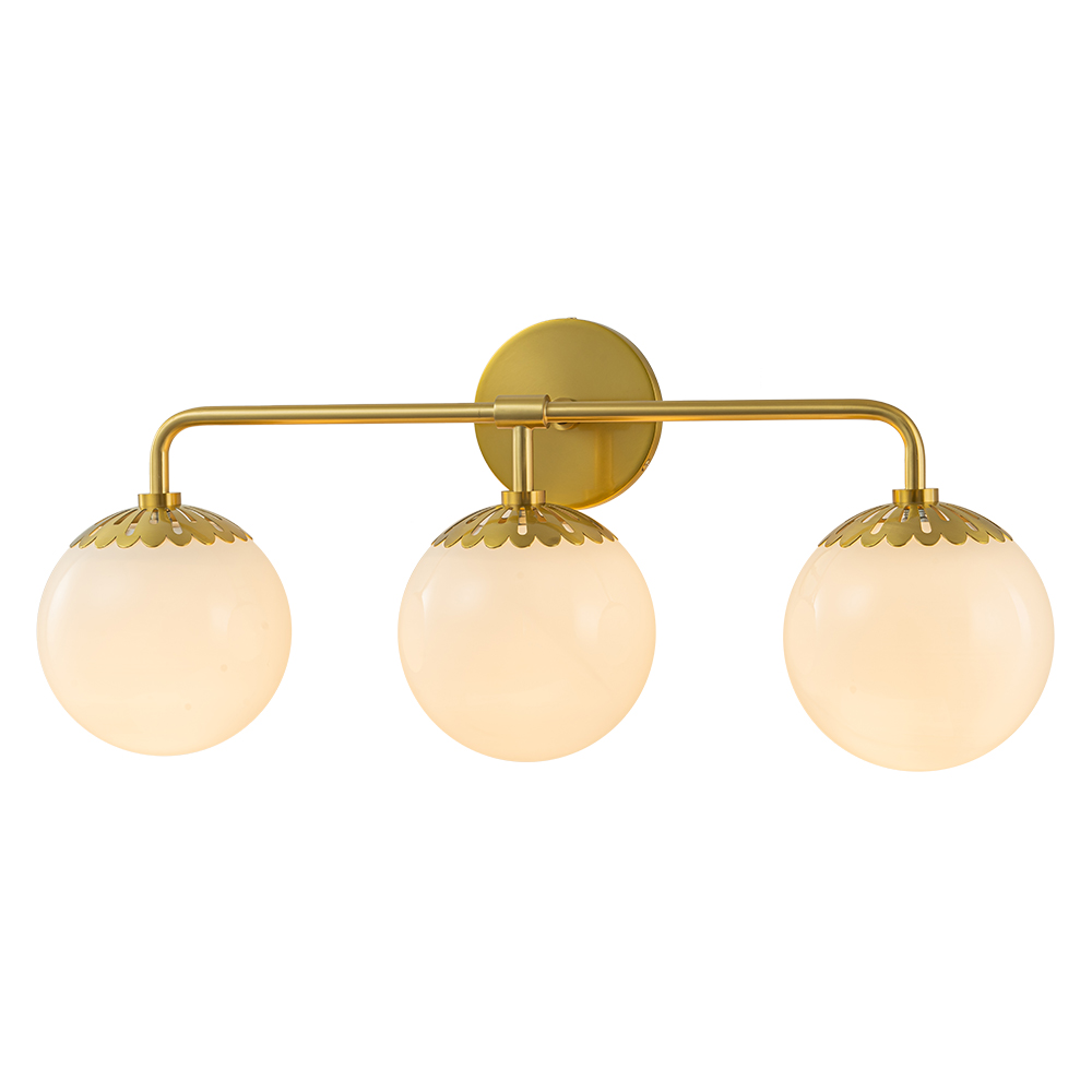 Minimalist Modern 3-Light Polished Brass Opal Glass Globe Wall Sconces Bathroom Vanity Light for Front Door/ Entryway/ Mirror
