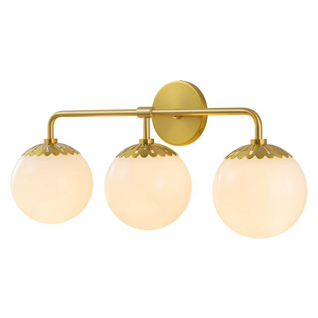 Minimalist Modern 3-Light Polished Brass Opal Glass Globe Wall Sconces Bathroom Vanity Light for Front Door/ Entryway/ Mirror
