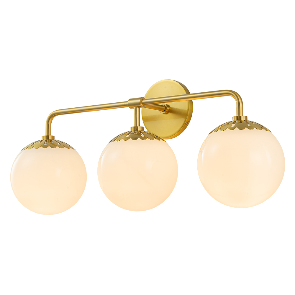 Minimalist Modern 3-Light Polished Brass Opal Glass Globe Wall Sconces Bathroom Vanity Light for Front Door/ Entryway/ Mirror