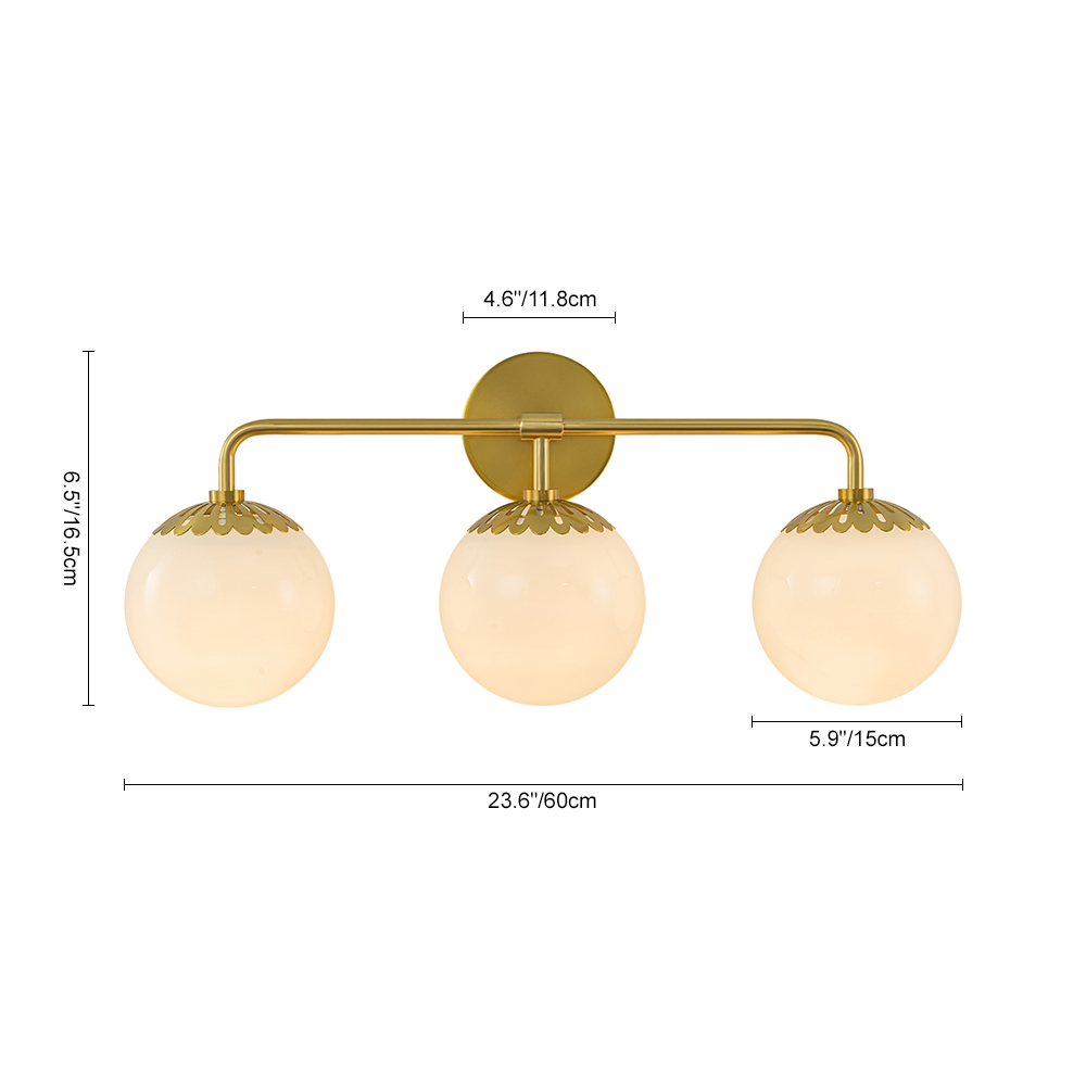 Minimalist Modern 3-Light Polished Brass Opal Glass Globe Wall Sconces Bathroom Vanity Light for Front Door/ Entryway/ Mirror