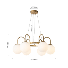 6-Light Mid-Century Modern Geometric Sputnik Bubble Chandelier with Circle Opal Globe for Living Room Dining Room Bedroom