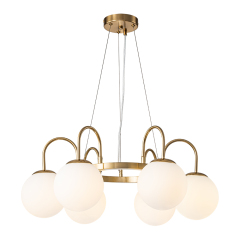 6-Light Mid-Century Modern Geometric Sputnik Bubble Chandelier with Circle Opal Globe for Living Room Dining Room Bedroom