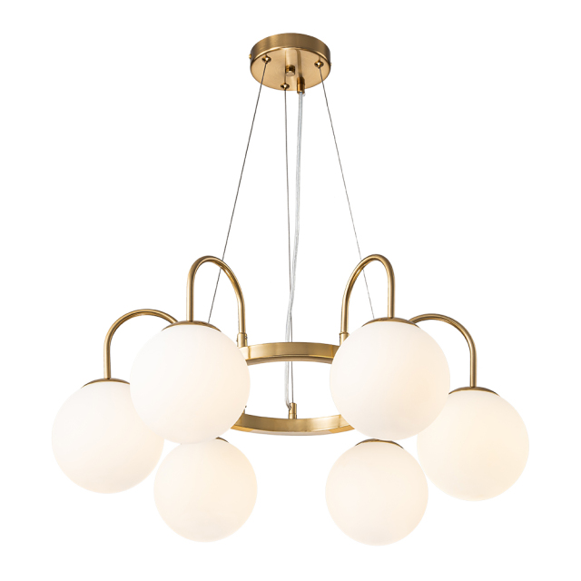 6-Light Mid-Century Modern Geometric Sputnik Bubble Chandelier with Circle Opal Globe for Living Room Dining Room Bedroom
