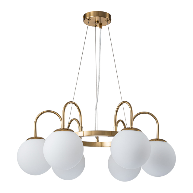 6-Light Mid-Century Modern Geometric Sputnik Bubble Chandelier with Circle Opal Globe for Living Room Dining Room Bedroom