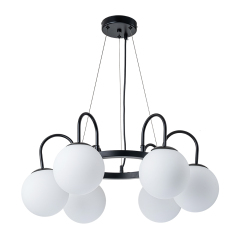 6-Light Mid-Century Modern Geometric Sputnik Bubble Chandelier with Circle Opal Globe for Living Room Dining Room Bedroom