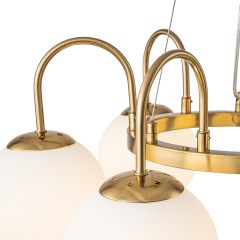 6-Light Mid-Century Modern Geometric Sputnik Bubble Chandelier with Circle Opal Globe for Living Room Dining Room Bedroom