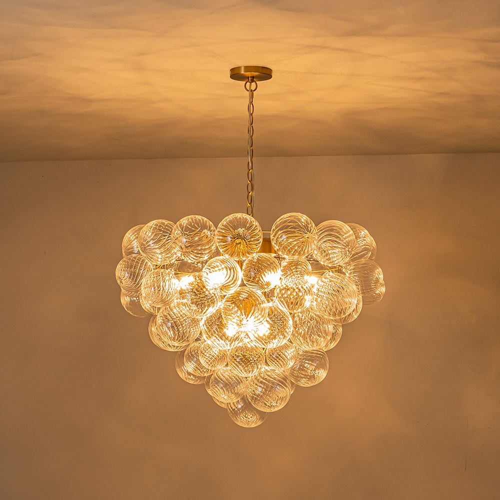 Glam Modern Cluster Grape Bubble Chandelier Texture Ribbed Glass Hanging Light Fixture for Dining Room Living Room Bedroom