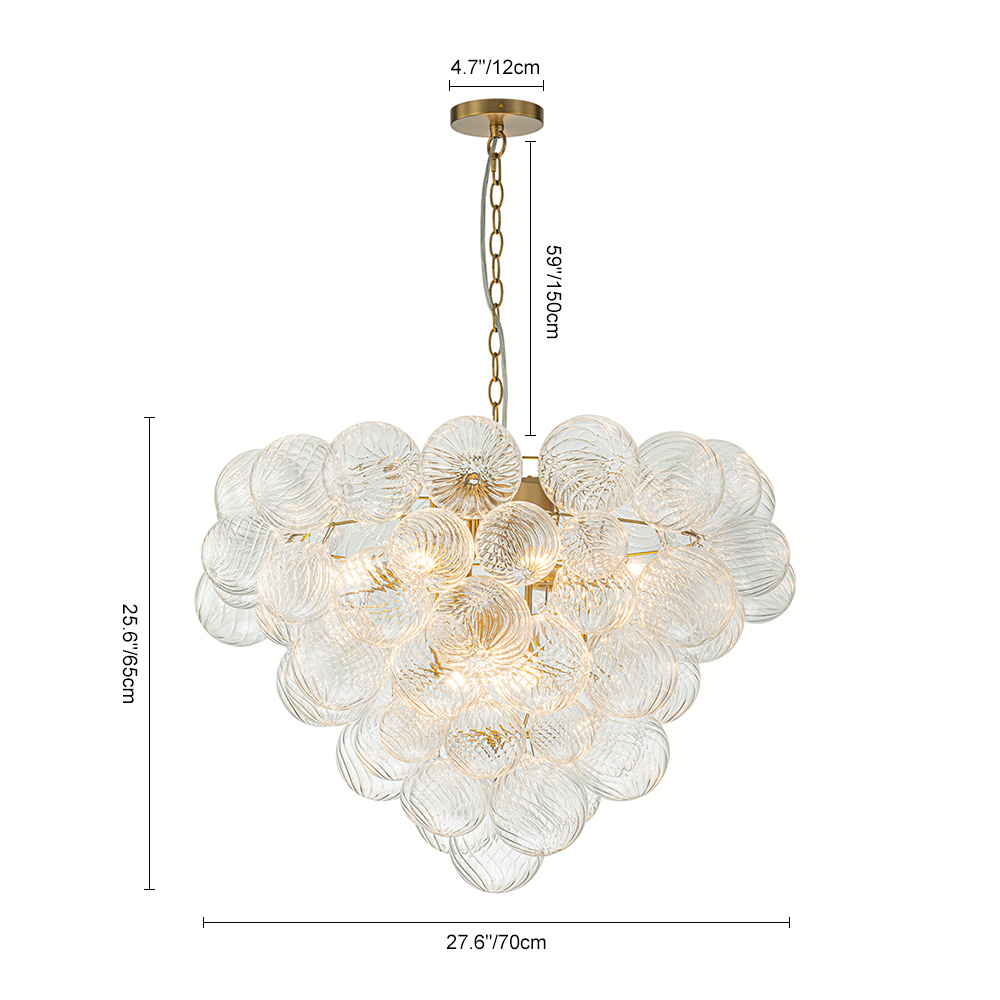 Glam Modern Cluster Grape Bubble Chandelier Texture Ribbed Glass Hanging Light Fixture for Dining Room Living Room Bedroom