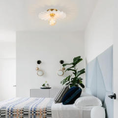 Glossy Modern Ruffled Pleated Semi-Flush Mount Scalloped Ceramic Ceiling Light for Dining Room Bedside Kitchen