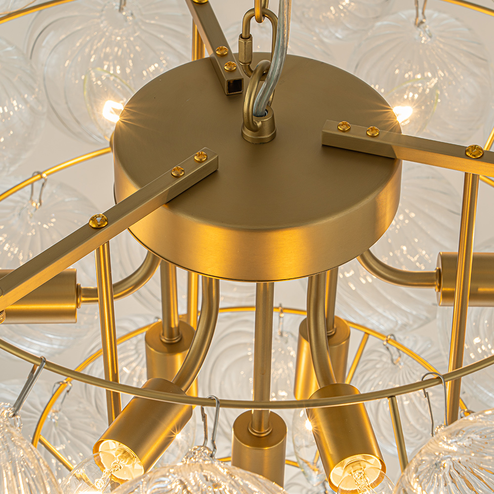 Glam Modern Cluster Grape Bubble Chandelier Texture Ribbed Glass Hanging Light Fixture for Dining Room Living Room Bedroom