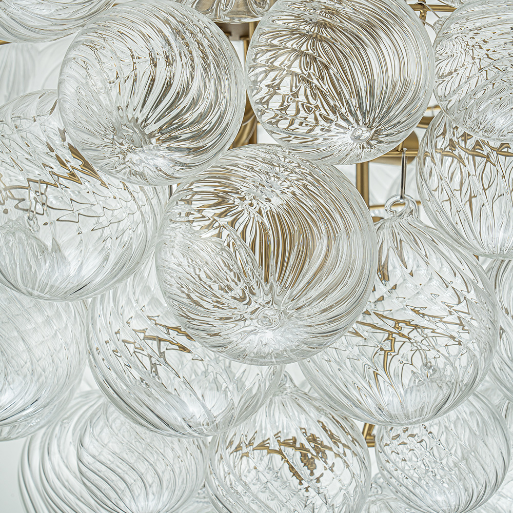 Glam Modern Cluster Grape Bubble Chandelier Texture Ribbed Glass Hanging Light Fixture for Dining Room Living Room Bedroom