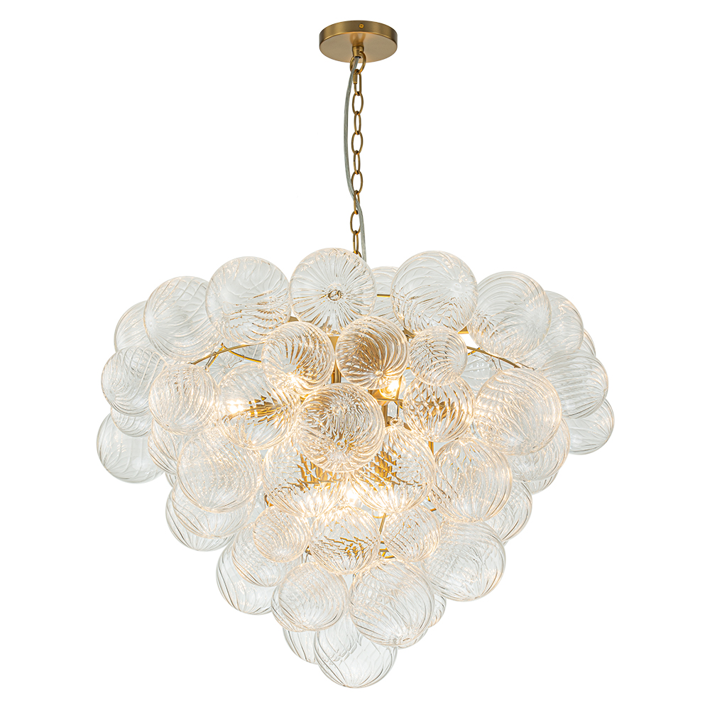 Glam Modern Cluster Grape Bubble Chandelier Texture Ribbed Glass Hanging Light Fixture for Dining Room Living Room Bedroom
