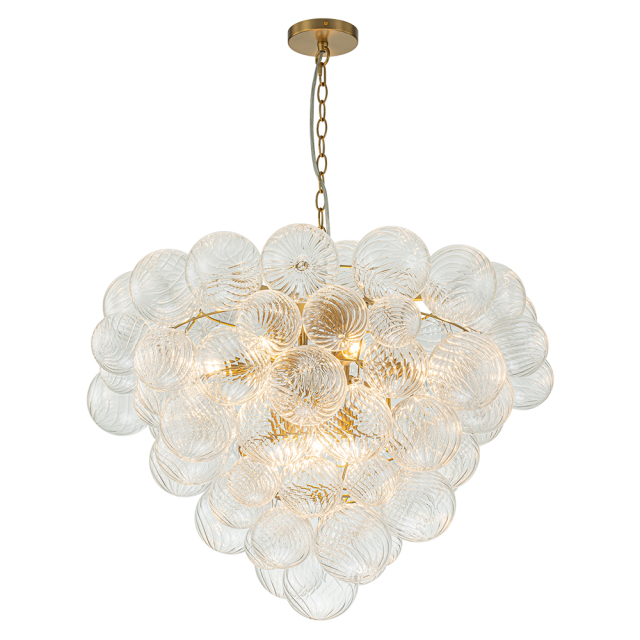 Glam Modern Cluster Grape Bubble Chandelier Texture Ribbed Glass Hanging Light Fixture for Dining Room Living Room Bedroom