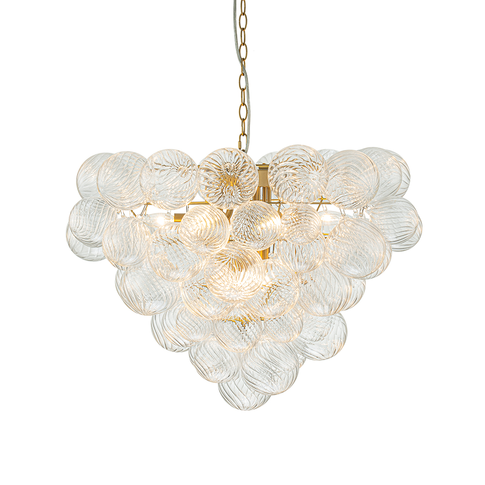 Glam Modern Cluster Grape Bubble Chandelier Texture Ribbed Glass Hanging Light Fixture for Dining Room Living Room Bedroom