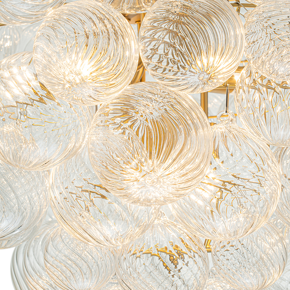 Glam Modern Cluster Grape Bubble Chandelier Texture Ribbed Glass Hanging Light Fixture for Dining Room Living Room Bedroom