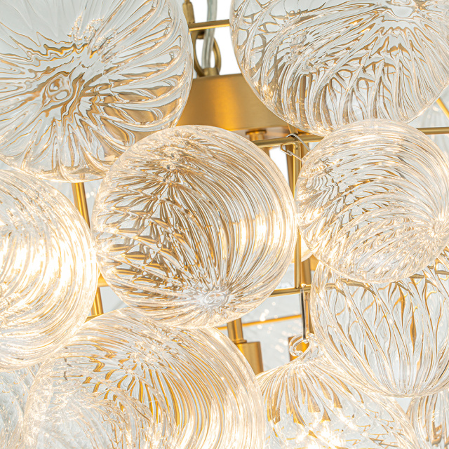 Glam Modern Cluster Grape Bubble Chandelier Texture Ribbed Glass Hanging Light Fixture for Dining Room Living Room Bedroom